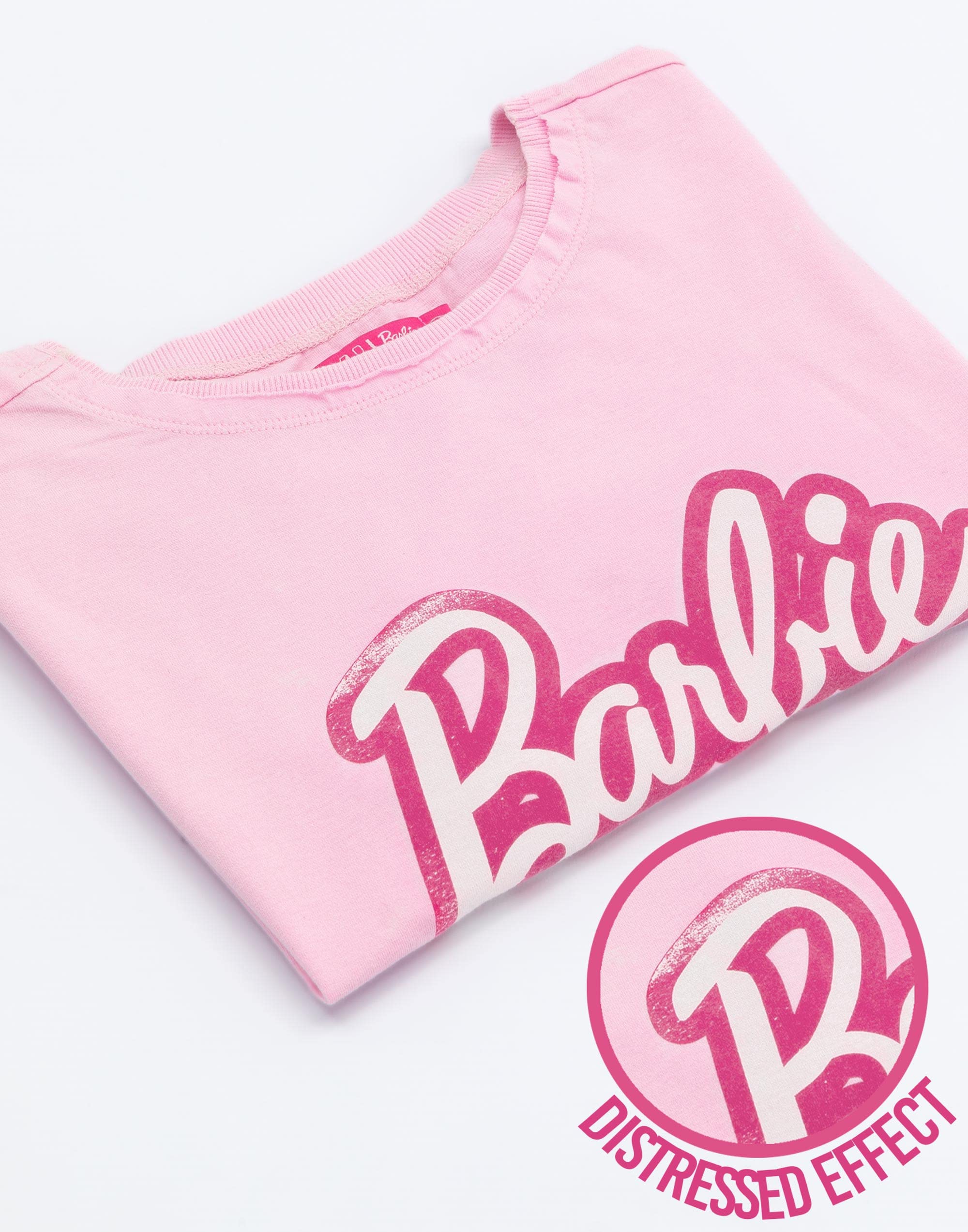 Barbie Cropped T-Shirt Womens Ladies Fashion Doll Logo Pink Crop Top