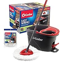 Easywring Microfiber Spin Mop & Bucket Floor Cleaning System with 1 Extra Refill,Red / Gray