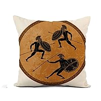 Flax Throw Pillow Cover Ancient Greek Soldiers Black Figure Pottery Greece Mural Painting 20x20 Inches Pillowcase Home Decor Square Cotton Linen Pillow Case Cushion Cover