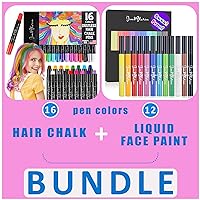 Jim&Gloria Dustless Hair Chalk for girl, Temporary Color Dye + Face Paint 12 Colors Brush Pen Set Smudge Proof Water Resistance Body Markers Painting Kit