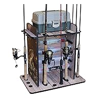Rush Creek Creations 14 Fishing Rod Rack with 4 Utility Box Storage Capacity & Dual Rod Clips - Features a Sleek Design & Wire Racking System