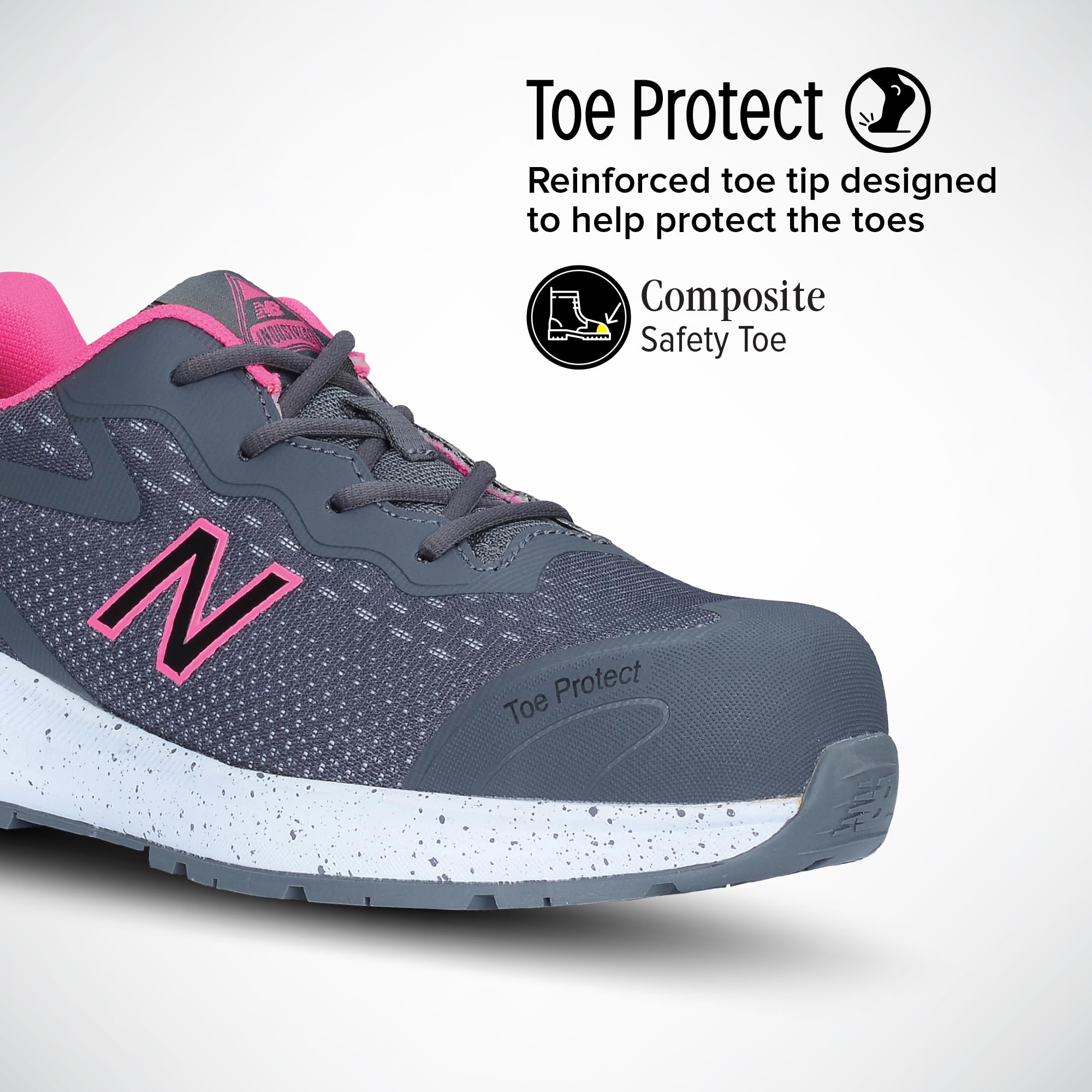 New Balance Women's Logic - Composite Toe, Electric Hazard, Puncture Resistant, Slip Resistant - Grey/Pink - B - 7.5
