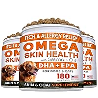 (Pack of 3) Fish Oil Omega 3 Treats for Dogs - Allergy Relief - Joint Health - Itch Relief, Shedding - Skin and Coat Supplement - Alaskan Salmon Oil Chews - Omega 3 6 9 - EPA & DHA Fatty Acids