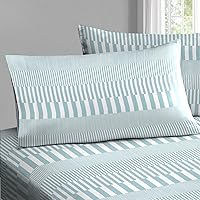 Pizuna Blue Cascade Stripe Cotton King Size Pillow Cases 2 Pc, 400 Thread Count Long Staple Cotton Cooling Pillow Cases, Sateen Printed Pillow Covers with 4 Inch Hem (100% Cotton Pillow Cases)