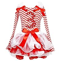 Christmas Dress Polka Dots 3rd Red White Chevron L/s Shirt Petal Skirt Set 1-8y