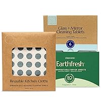 CLEANOMIC Reusable Kitchen Cloth, Glass and Mirror Cleaning Tablets & Fabric Softener Sheets Bundle