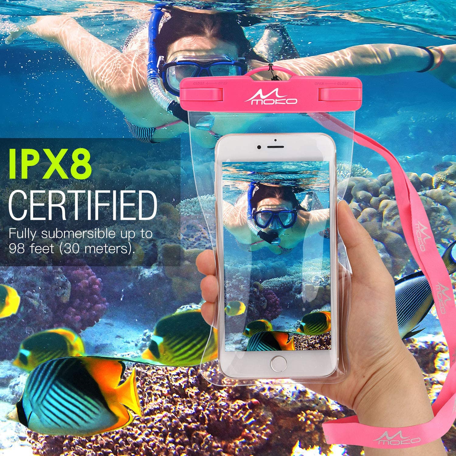 MoKo Waterproof Phone Pouch 3Pack, Underwater Phone Case Dry Bag with Lanyard Compatible with iPhone 14 13 12 11 Pro Max X/Xr/Xs Max/SE 3, Galaxy S21/S10/S9, Note 10/9/8