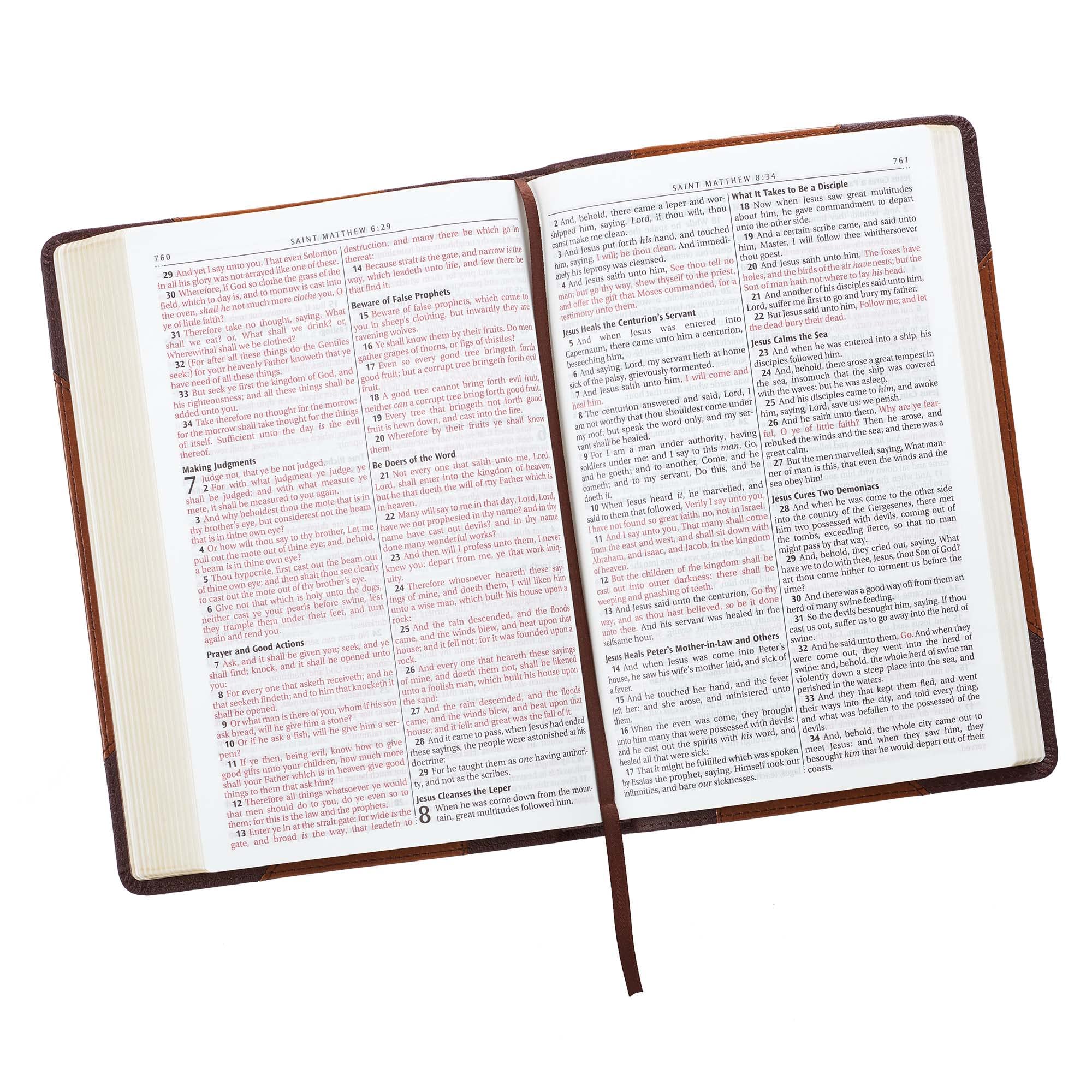 KJV Holy Bible, Thinline Large Print Faux Leather Red Letter Edition Ribbon Marker, King James Version, Brown Two-tone