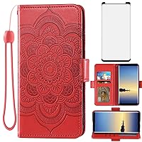 Asuwish Compatible with Samsung Galaxy Note 8 Wallet Case and Tempered Glass Screen Protector Leather Flip Credit Card Holder Cell Phone Cover for Glaxay Note8 Not S8 Galaxies Gaxaly Women Men Red