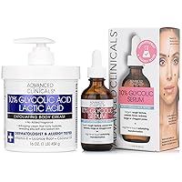 Advanced Clinicals 10% Glycolic Acid + Lactic Acid Exfoliating Body Cream + 10% Glycolic Acid Exfoliating Facial Serum Set