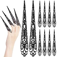 ANCIRS 10 Pack Finger Nail Tip Claw Rings, Ancient Queen Costume Fingertip Claw Nail Rings Decoration Accessory, Finger Knuckle Protectors for Halloween Cosplay Drama Dance Show- Black