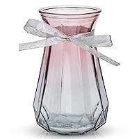Elegant Glass Flower Vase - Unique Design for Fresh and Artificial Flowers - Crystal Clear Decorative Centerpiece - Modern 4.72 x 7.08 Inches Glass Vase for Décor