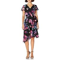 TAHARI Women's Petite Tiered Dress with Flutter Sleeves