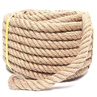 Rope 1 Inch 50 Feet Jute Rope, Heavy Duty Jute Rope,Natural Hemp Rope, Twisted Hemp Rope for Crafts, Gardening, Bundling, Climbing, Hammock, Nautical, Tug of War, Railings, Home Decorating