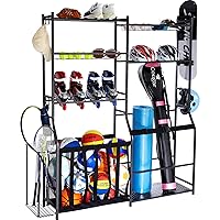 VEVOR Sports Equipment Garage Organizer, Rolling Ball Storage Cart on Wheels, Basketball Rack with Baskets & Hooks, Indoor/Outdoor Sports Gear and Toys Storage