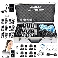 EXMAX ATG-100T 195-230MHz Wireless Tour Guide Voice Audio Transmission System + 32-slot Charge Case for Teaching Tour Guides Conference Church Translation Service Trip(2 Transmitters and 30 Receivers)