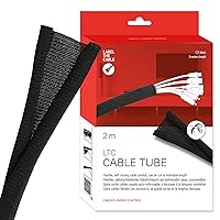 Cable Management Cord Cover, Self-Closing, 2m, Black - Cut-to-Size & Flexible Wire Molding, Wire Wrap, Cable Sleeve, Cord Organizer, Cable Raceway, Cord Manager, Cord Keeper - LTC 5110 Cable Tube