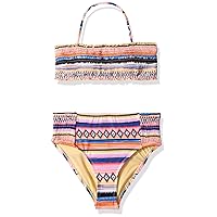 Hobie Girls' Adjustable Bandeau Top & High Waist Bottom Swimsuit Set, Multi, 10