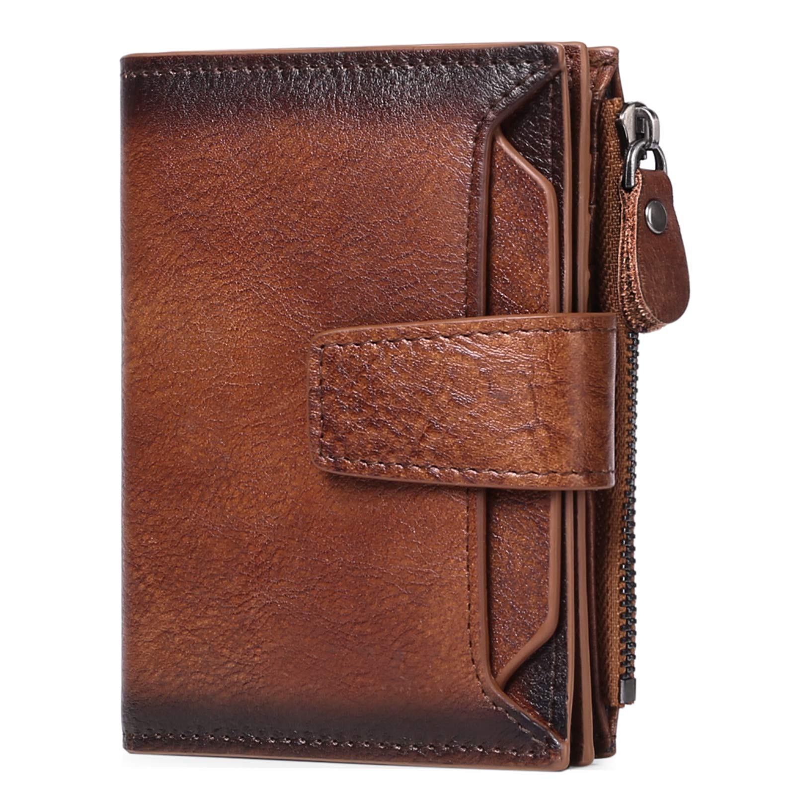 FALAN MULE Men's Wallet Soft Genuine Leather RFID Blocking Bifold Stylish Zipper Coin Pocket Wallet With 4 ID Window