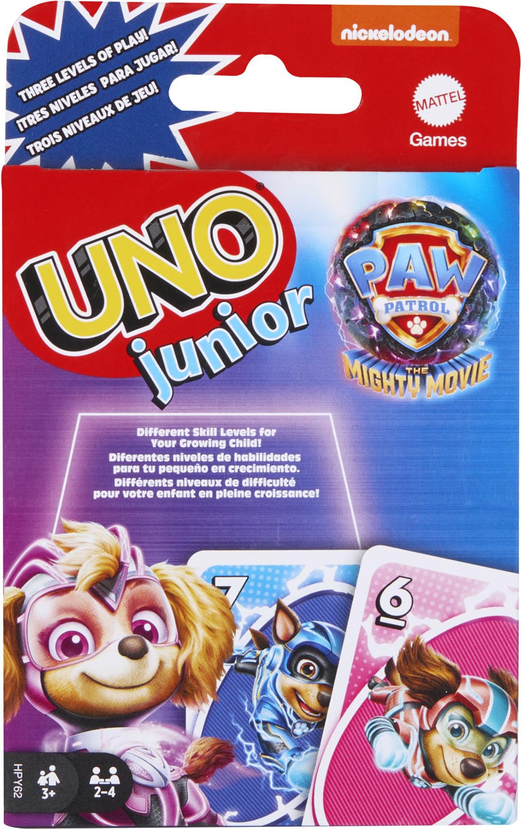 UNO Junior Paw Patrol: The Mighty Movie Kids Card Game for Family Night Featuring 3 Levels of Play