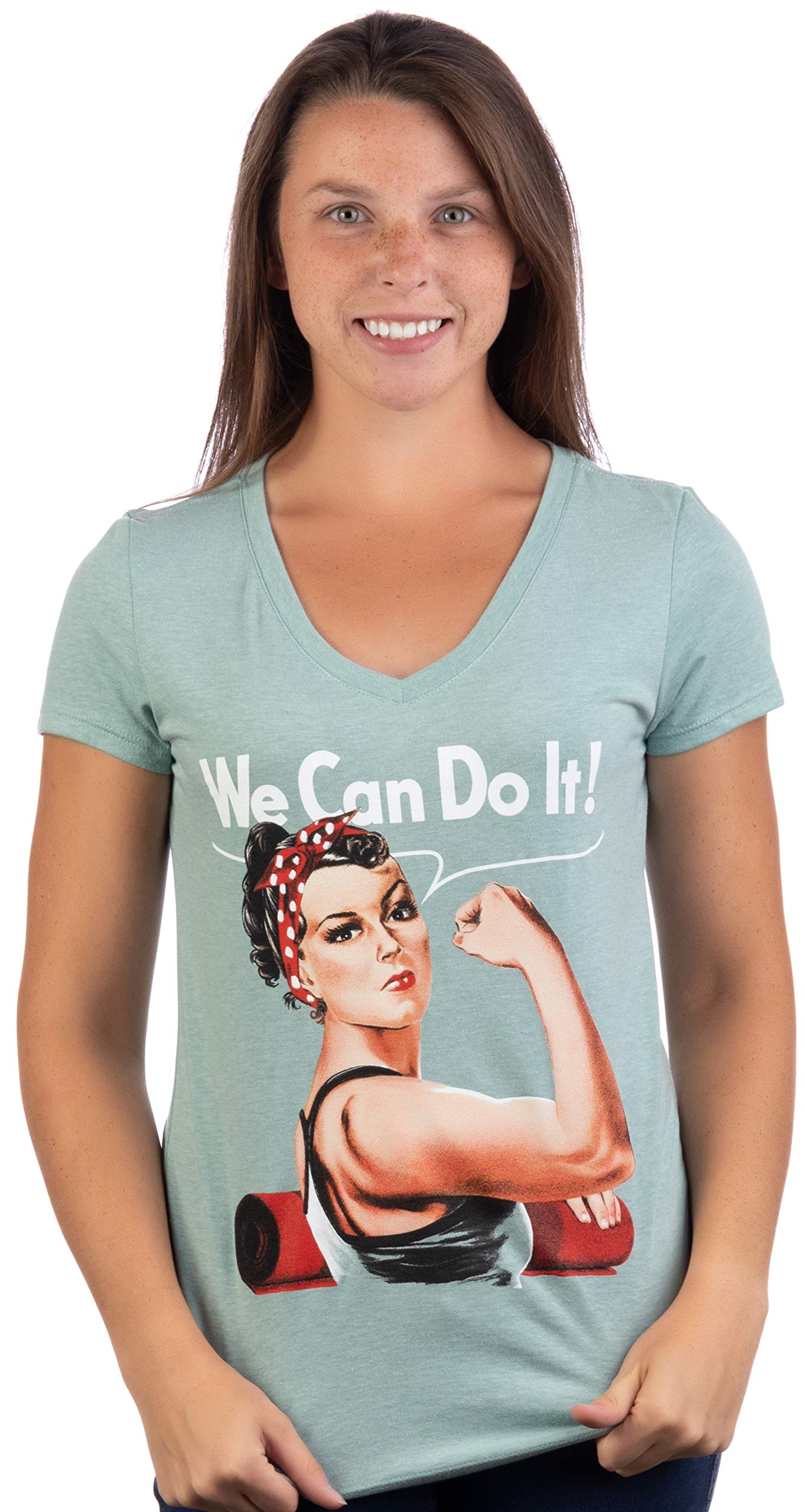 Rosie The Yogi | Cute, Funny Riveter Yoga Mat Fun Workout V-Neck T-Shirt Top for Women