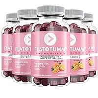 Flat Tummy Superfruits Gummies, 5 Pack - Skin, Gut, Cellular, Immune Health - Collagen & Keratin Production - Vegan, Gluten-Free, Gelatine-Free - Made with Bamboo Silica, Vitamin A, C & E, Orange