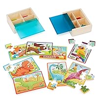 B. toys- Pack o' Puzzles 2-Pack - Pets & Dinos- Wooden Puzzle Box Set – 2 Puzzle Boxes, 8 Puzzles- 12-Piece Jigsaw Puzzles for Kids – 3 Years +