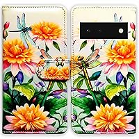 RFID Blocking Pixel 6 Case,Dragonfly Yellow Flower Leather Flip Phone Case Wallet Cover with Card Slot Holder Kickstand for Google Pixel 6