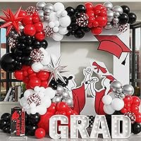 139Pcs Red and Black Balloon Arch Garland Kit for Graduation Party Decorations,Red Black White Silver Confetti Explosion Star Balloons for Class of 2024 Congrats Grad Celebrations Birthday Supplies