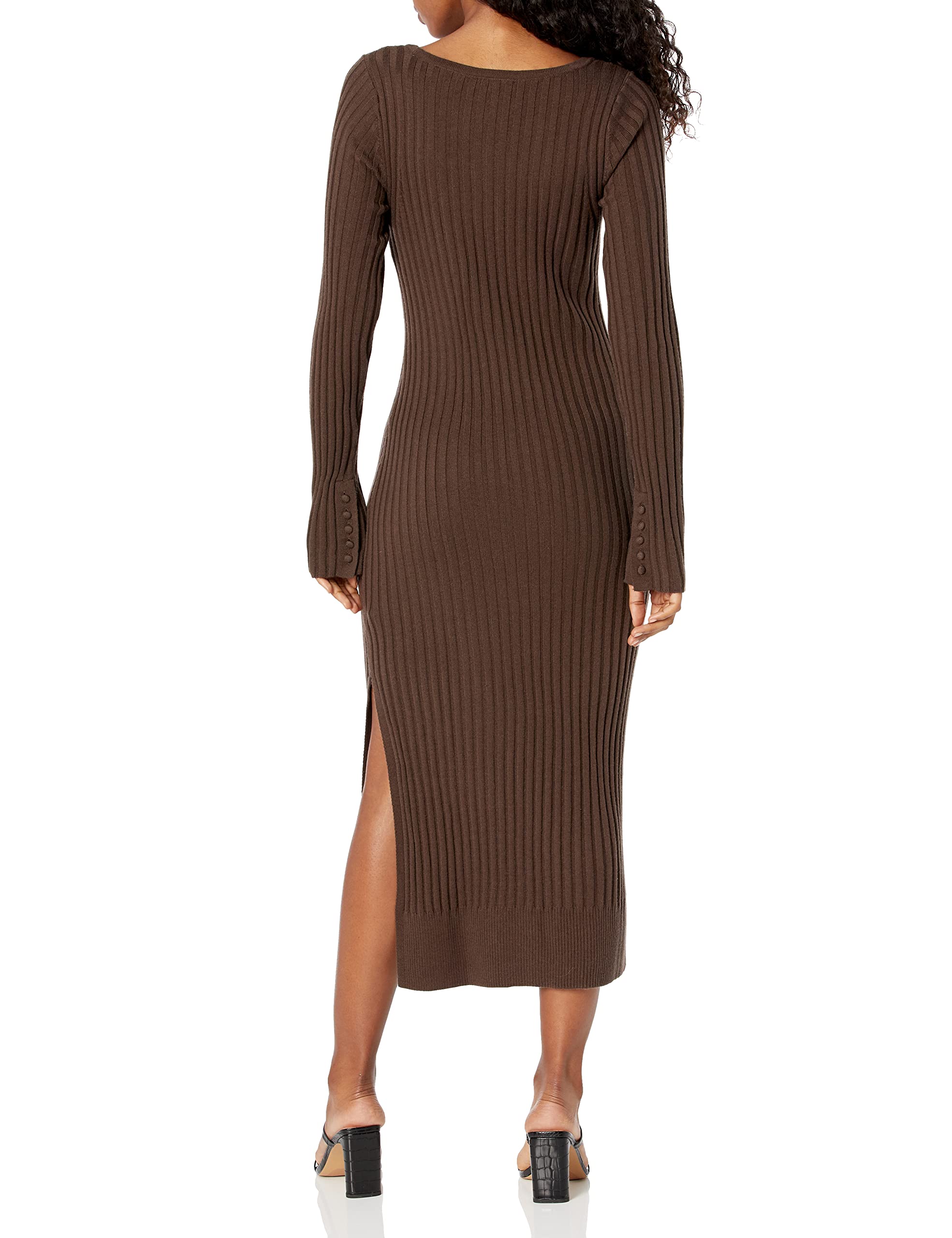 PAIGE Women's Benita Dress Long Sleeve Square Neckline Below The Knee in Brown Taupe