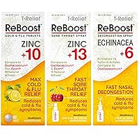 MediNatura ReBoost Zinc +10 - MAX Cold & Flu 60ct Lemon, ReBoost Zinc +13 Sore Throat and Cold & Flu 0.68 oz Spray, Cherry and ReBoost Decongestion Nasal Spray 0.68oz Bundle
