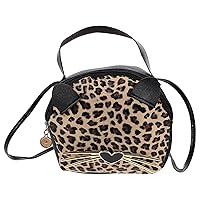 GALPADA Creative Small Round PU Tote Handbag Casual Shoulder Bag Leopard Grain Cartoon Cat Ears Coin Purse, Brown, 18*16*6CM