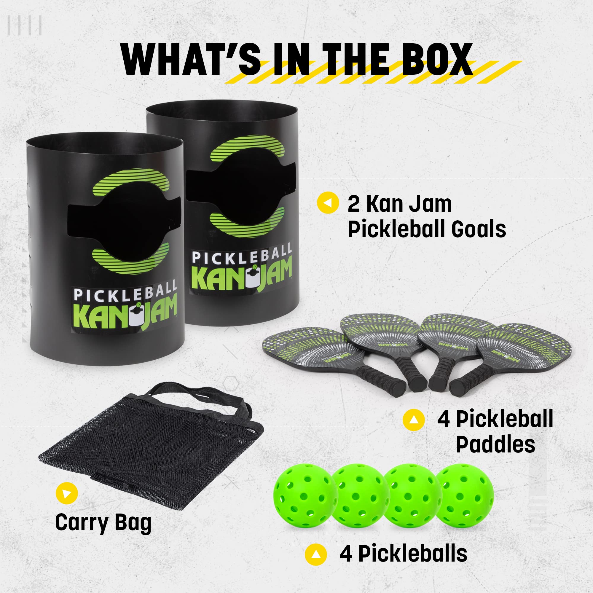 Kan Jam Pickleball - Play Pickleball Anywhere - Team Based Pickle Ball Game - Includes 4 Pickleball Paddles & 4 Pickleballs,Black/Green