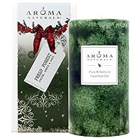 Aroma Naturals Holiday Juniper, Spruce and Basil Essential Oil Pillar Candle, Fresh Forest, 2.75 inch x 5 inch