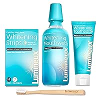 Lumineux Teeth Whitening Kit Peroxide Free Enamel Safe for Whiter Teeth Includes 7 Whitening Treatments, 1 Mouthwash, 1 Toothpaste & 1 Bamboo Toothbrush Certified Non-Toxic, Dentist Formulated