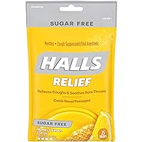 HALLS Relief Sugar Free Honey-Lemon Flavor Cough Drops, 1 Bag (25 Total Drops)
