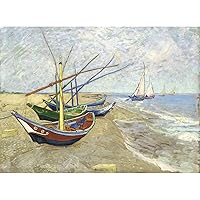 Bristlegrass Wooden Jigsaw Puzzles 500 Piece Puzzles for Adults Van Gogh Famous Paintings - Fishing Boats on The Beach at Les Saintes-Maries-de-la-Mer Gifts Decorative Painting Puzzles (500 pcs)