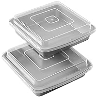 Wilton Recipe Right Non-Stick 9-Inch Square Baking Pan with Lid, Steel Baking Pans with Plastic Lid, Set of 2