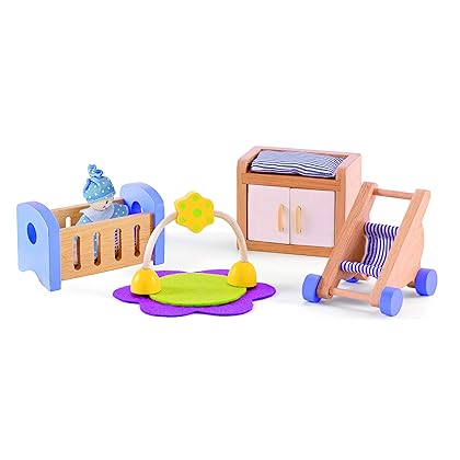 Hape Wooden Doll House Furniture Baby's Room Set