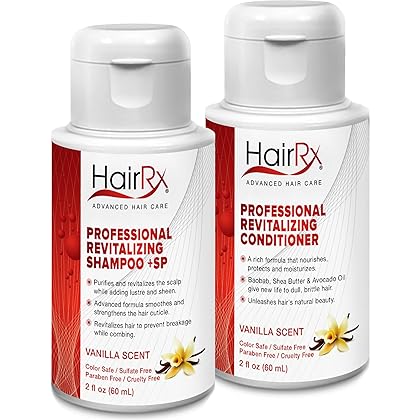 HairRx Professional Revitalizing Shampoo +SP (for Oily Scalps) & Conditioner Travel Set, Luxurious Lather, Vanilla Scent, 2 Ounce Bottles