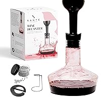Wine Decanter With Aerator - Red Wine Decanter Recanter with Lid - Wine Decanter Set - Wine Gifts with Accessories - Drying Stand, Cleaning Beads, and Foil Cutter - Hand Blown 100% Lead-Free