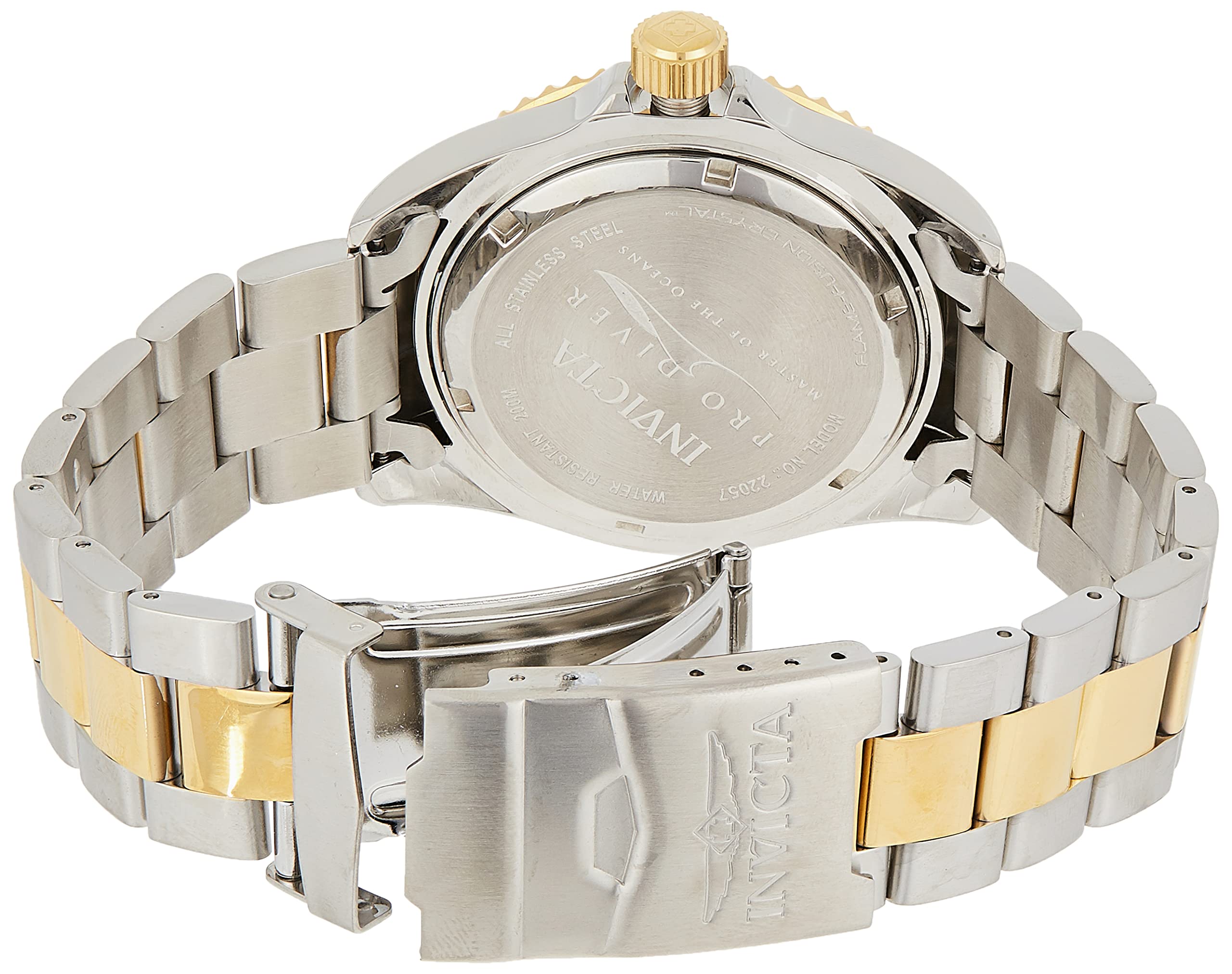 Invicta Men's Pro Diver 43mm Steel and Gold Tone Stainless Steel Quartz Watch, Two Tone, Gold (Model: 22057, 22058, 22062, 22063)