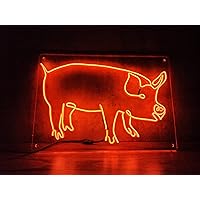 Pig Hog Livestock Domestic Animal Pig Hog Neon Sign, Animal Theme Handmade EL Wire Neon Light Sign, Home Decor Wall Art, Orange
