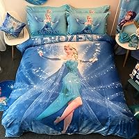 100% Cotton Kids Bedding Set Girls Frozen Elsa Duvet Cover and Pillow Cases and Fitted Sheet,4 Pieces,Queen