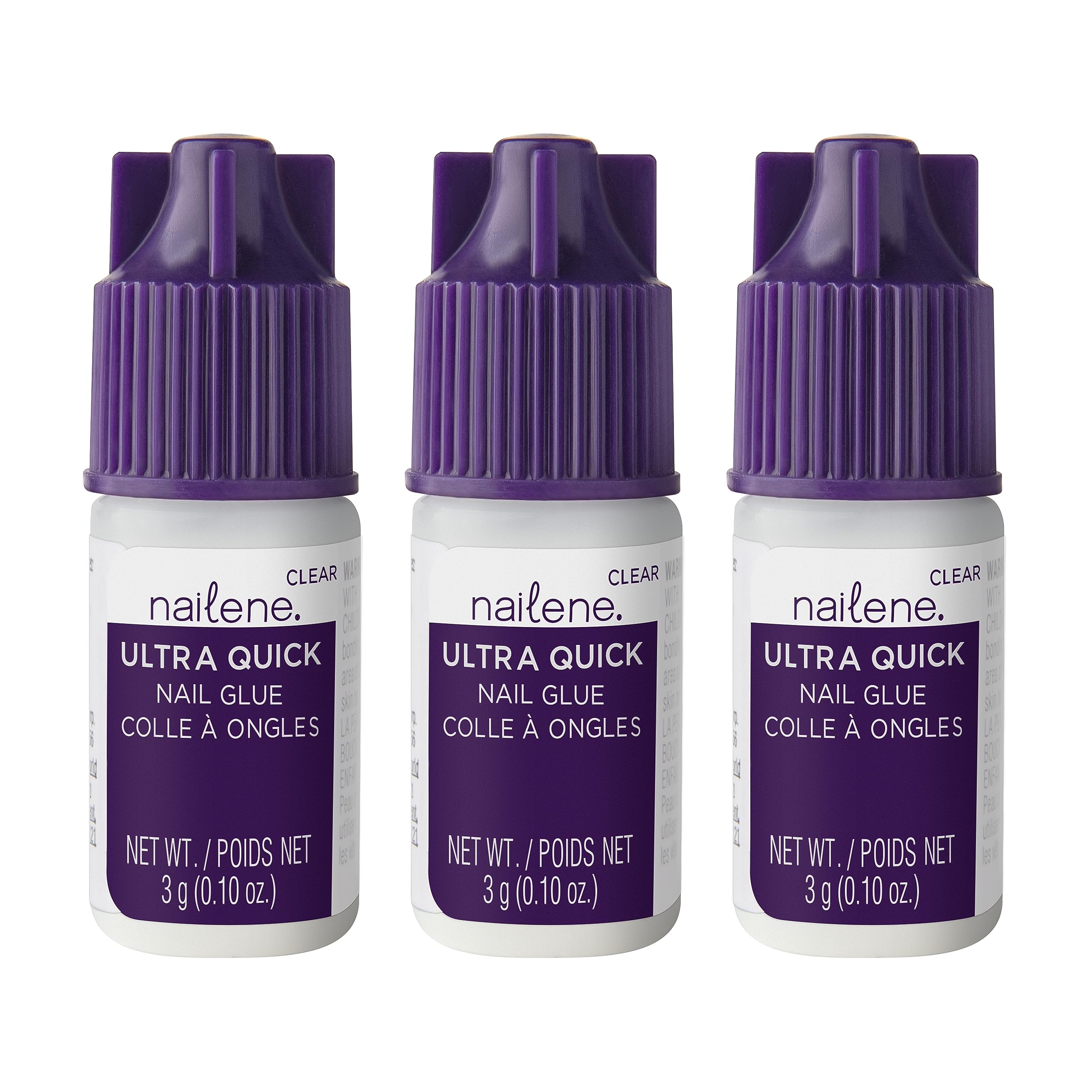 Nailene Ultra Quick Nail Glue, 0.10 oz – Durable, Easy to Apply False Nail Glue – Repairs Natural Nails – Quick-Drying Nail Adhesive Lasts Up to 7 Days, 3 Pack