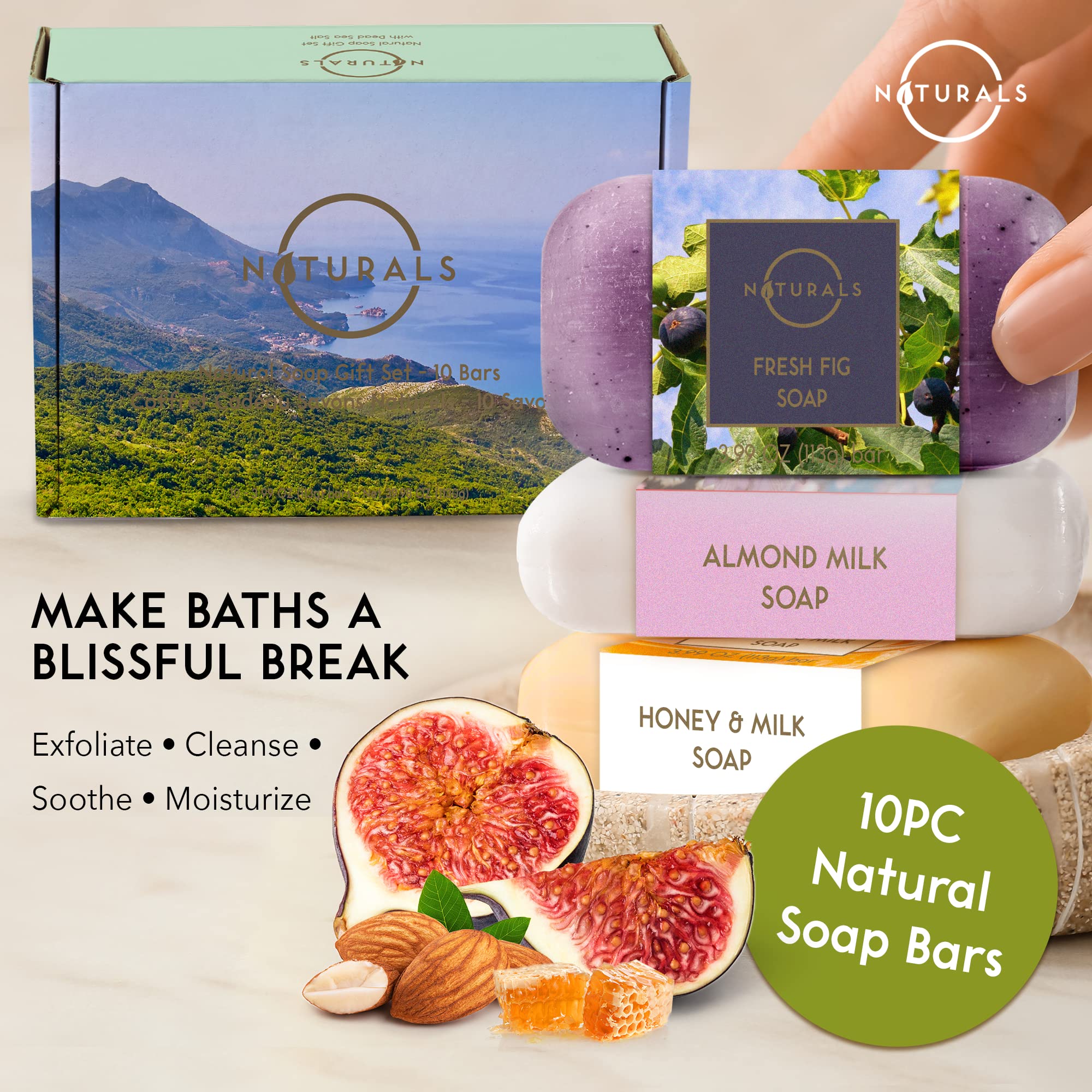 O Naturals 10PC Bar Soap for Men & Women - Natural Soap, Bath Soap Bar for Women - Natural Soap for Men, Natural Bar Soap, Soap Bars, Natural Soap Bar - Vegan Bars of Soap - Spa Gifts for Women & Men