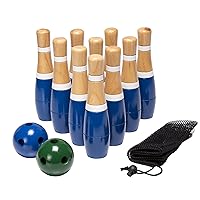 Hey! Play! Backyard Lawn Bowling Game – Indoor and Outdoor Family Fun for Kids and Adults – 10 Wooden Pins, 2 Balls, and Mesh Carrying Bag (8-Inch)