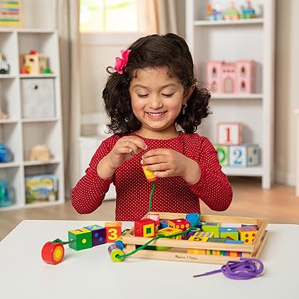 Melissa & Doug Deluxe Wooden Lacing Beads - Educational Activity With 27 Beads and 2 Laces - Beads For Toddlers, Fine Motor Skills Lacing Toys For Toddlers And Kids Ages 3+