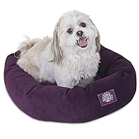 24 Inch Micro Velvet Calming Dog Bed Washable – Cozy Soft Round Dog Bed with Spine for Head Support - Fluffy Donut Dog Bed 24x19x7 (inch) – Round Pet Bed Small – Aubergine
