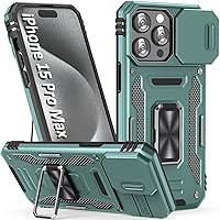 Phone Case for iPhone 15 Pro Max Case iPhone 15 Pro Max Phone Case with Slide Camera Cover, with Finger Ring Holder Stand, fit Magnetic Car Mount, for iPhone 15 Pro Max (Alpine Green)